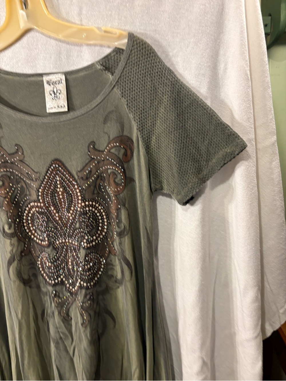 Olive Embellished Short-Sleeve Women's Top